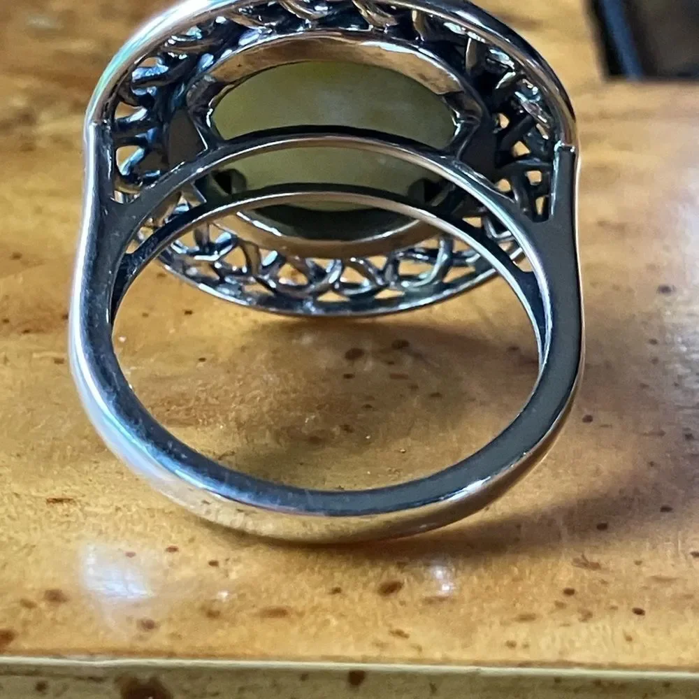 Natural Connemara Marble Sterling Silver Cocktail Ring Size 9